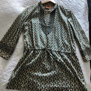Tory Burch, size 8, blue multicolored tunic.